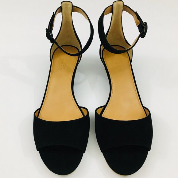 NEW! J. Crew Black Suede Kitten Demi-Wedge Sandals - 9.5 - Picture 2 of 9